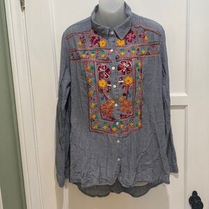 Anu Striped Embroidered button up shirt small